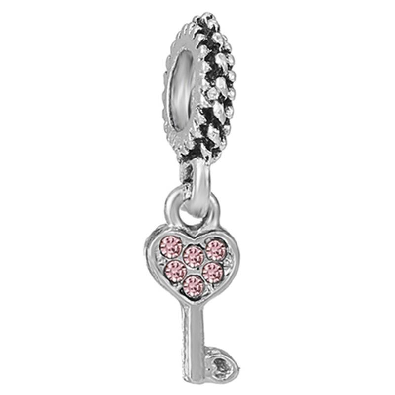 New Silver Plated Pink Diamond Butterfly Alloy Large Hole Charm Beads For DIY Bracelet Necklace Jewelry Accessories Gift