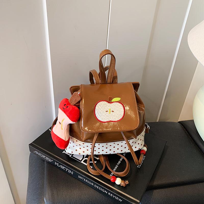 Schoolbag Red Plaid Apple Backpack Cartoon Embroidered Small Backpack Korean Version Mini Lightweight Student Class Small Schoolbag Female