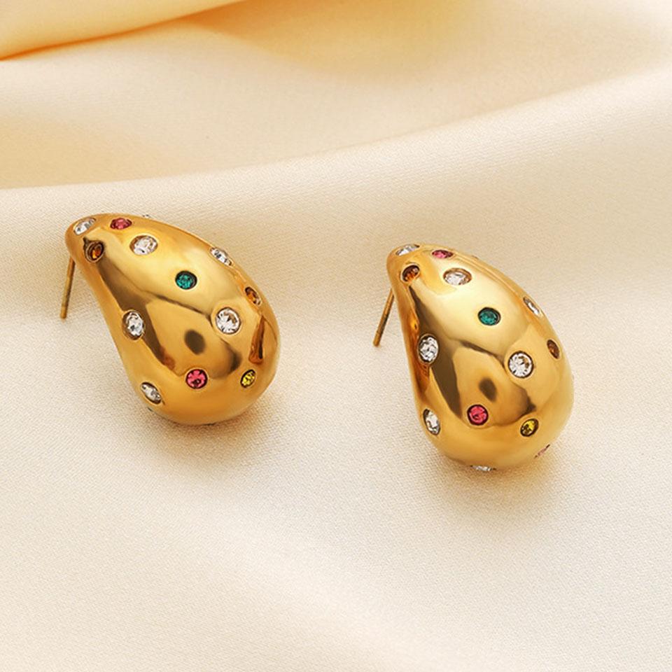 ZAKOL Luxury Brand Inlay Crystal CZ Chunky Water Drop Stud Earrings for Women Gold-plated Stainless Steel Exquisite Zircon Gift