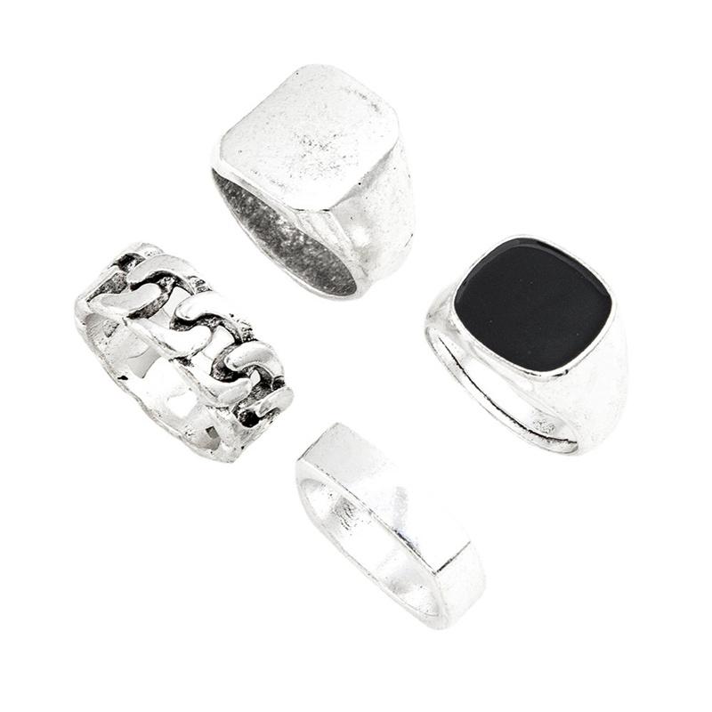 Juego de 4 anillos de metal vintage para hombre, estilo punk, estilo hip hop