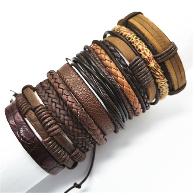 10 Pcs/set Black Wrap Woven New Fashion Handmade Men Bracelets Male Women Leather Bracelets Men Bangle Jewelry Gift