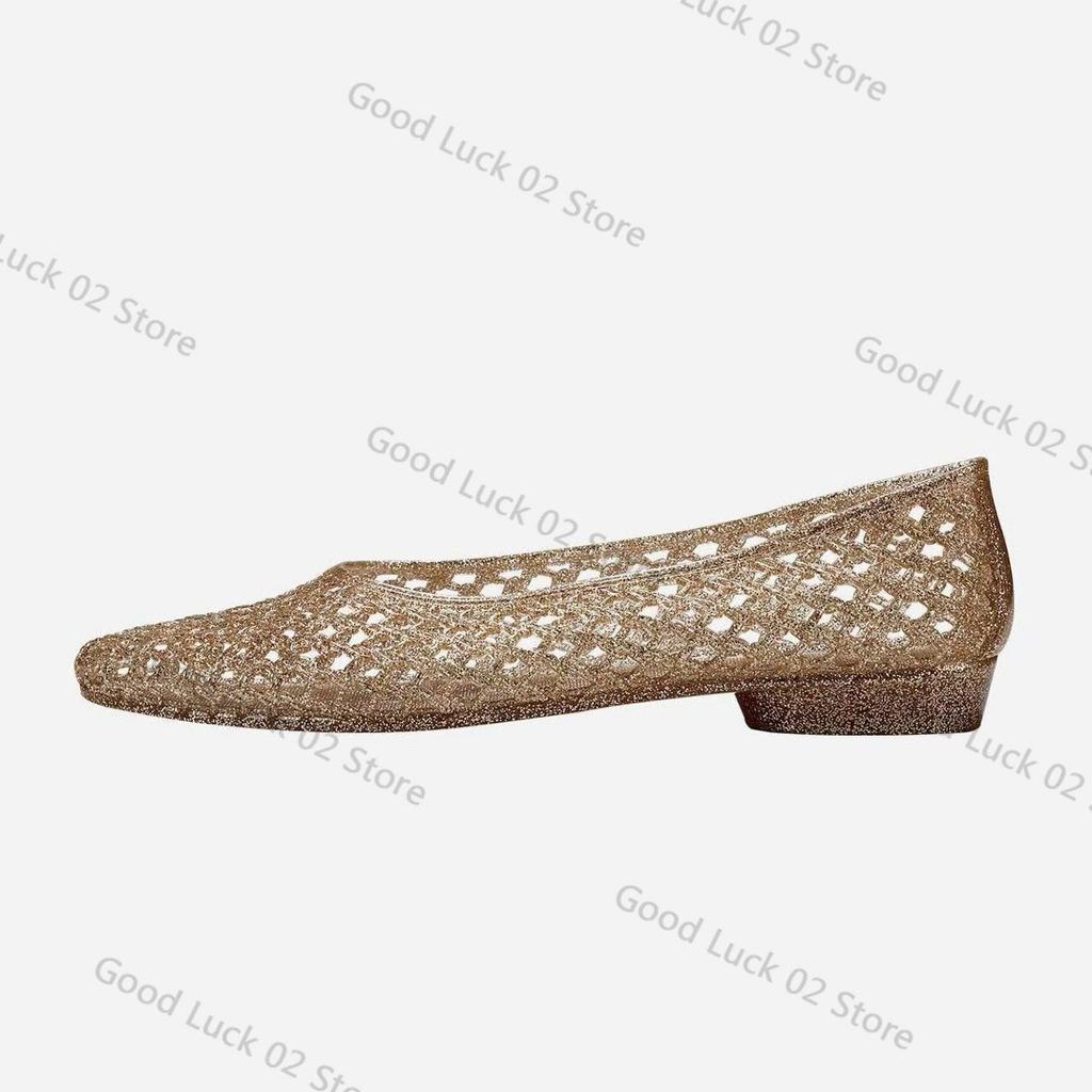 Fashion New Style Pointed-toe Open-toe Sandals with Flat Sole, Jelly-style Shoes, DIY Shoes, Floral Handcrafted with Crystals and Nettin