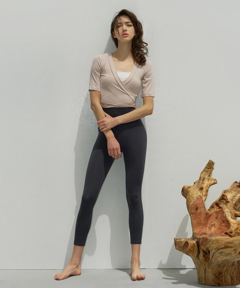 Debiweeo Women'S Yoga Wear Devi-T0066-Beige Pilates Ballet Strap Cardigan Short Sleeve Tee