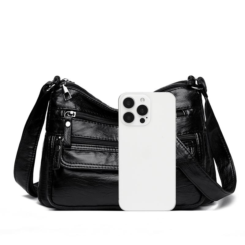 Mjukt Läder Damaxelväska Medelålders Mammaväska Fickrik Crossbody-väska