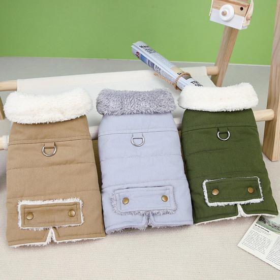 Pet Cotton Coat Stylish Button Closure Warm Comfortable Dog Cat Outerwear with Traction Ring for Winter