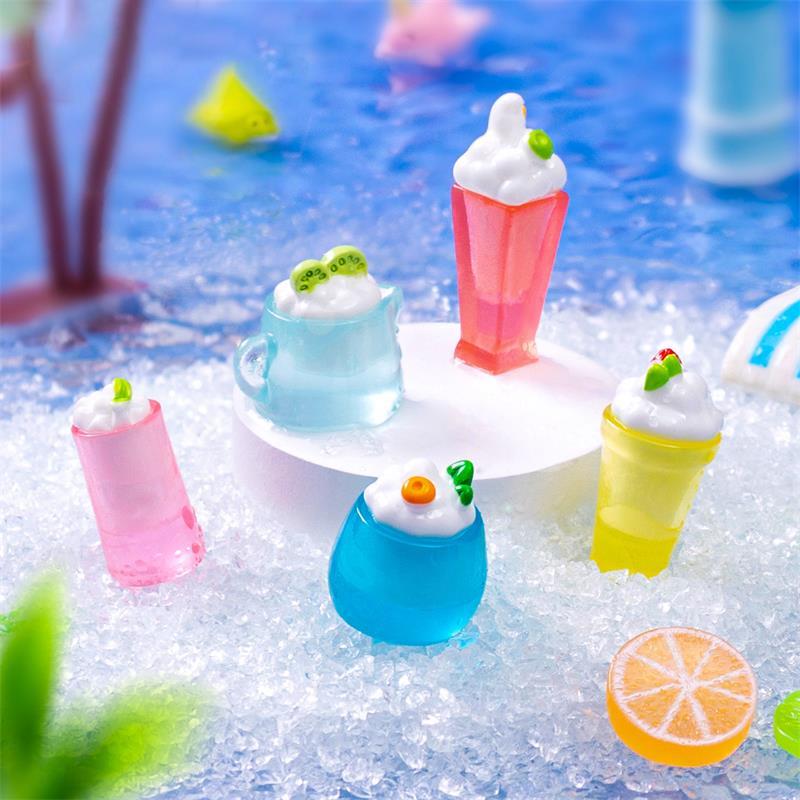5 szt. Uroczy Kubek na Zimny Napój z Lodem Lśniące Ozdoby Mikrokrajobrazu Domek dla Lalek Zabawki Dekoracja Domu Akcesoria Żywiczne DIY Prezenty dla Dzieci