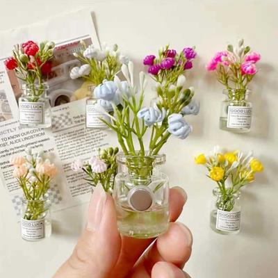 8 Stück Magnet Kühlschrankaufkleber Set Mini Vase 3D Design Kühlschrankaufkleber mit künstlichen Blumen Leuchten im
