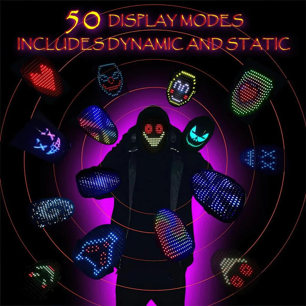 Party LED Maske mit Gesichtsveränderung und App-Steuerung, DIY Foto-Maske für Party, Bar, Musikveranstaltung, Display-Zubehör