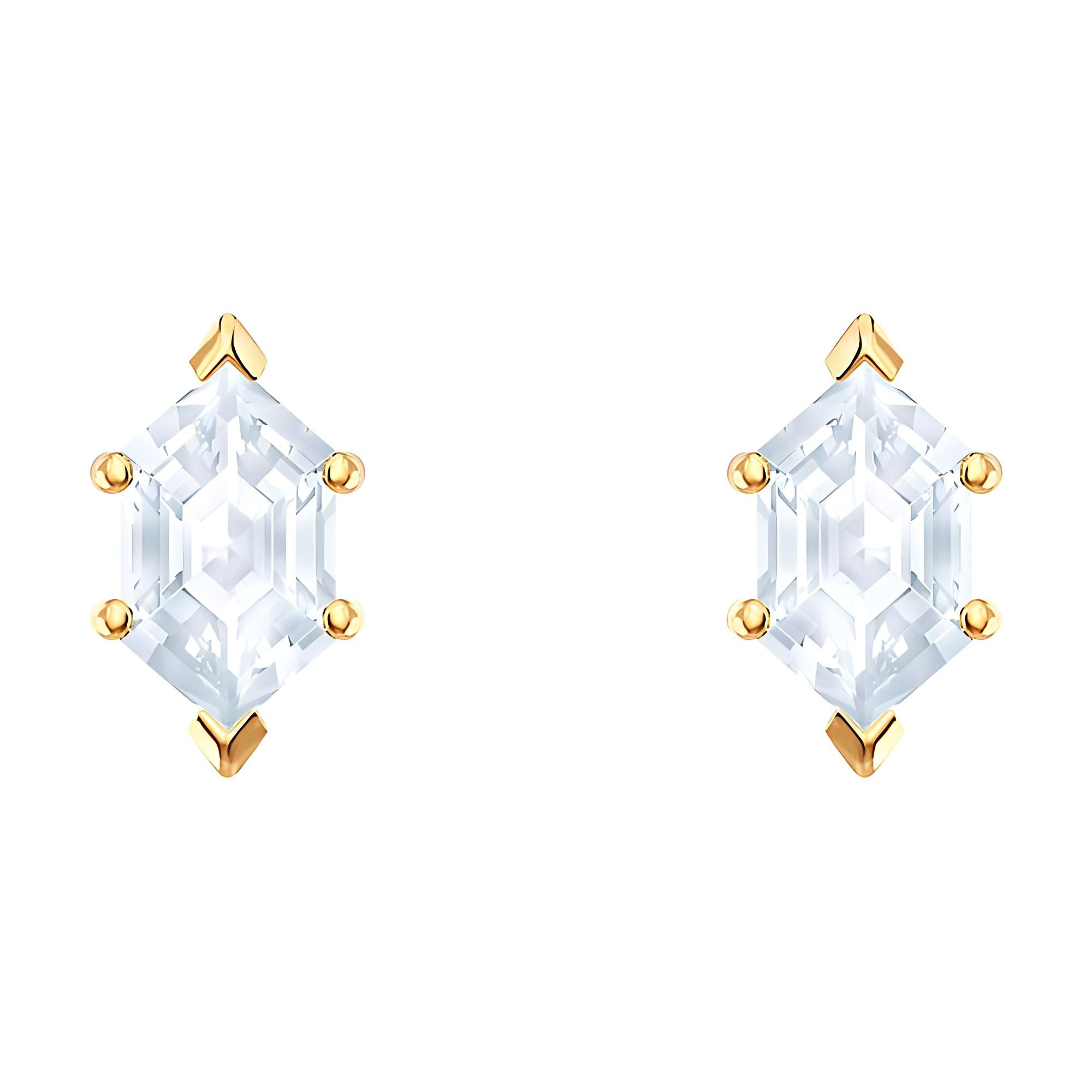 Swarovski Fashion Hexagonal Quadrilateral Minimalist Single Diamond Stud Earrings Women Earrings Gold 5467320 White,F