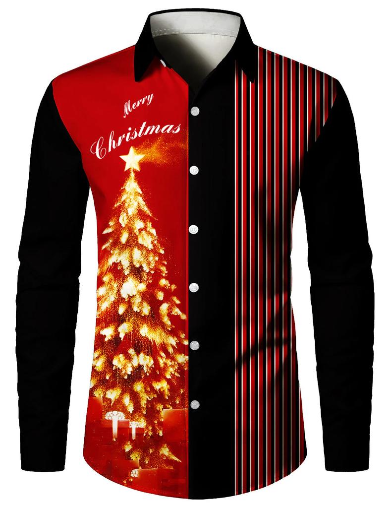 Men's Funny Santa Claus Graphics Christmas Long Sleeve Shirt Button Up Shirt Funny Outdoor Holiday Turndown shirts