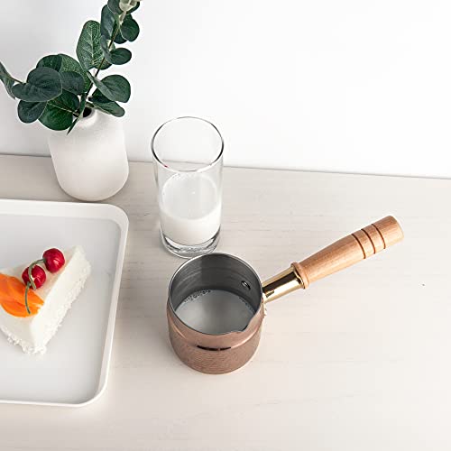 IMEEA Milchtopf, Stielkasserolle, 18-10 Edelstahl, Induktionsgeeignet, 400 ml, mit Ausgießer, Antikgold