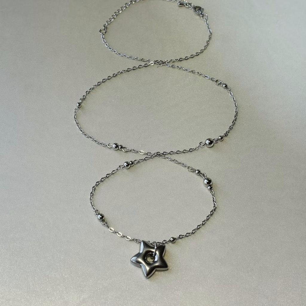 Alloy Star Shaped Pendant Necklace With Cross Chain For Trendy Summer Wear Unisex Jewelry