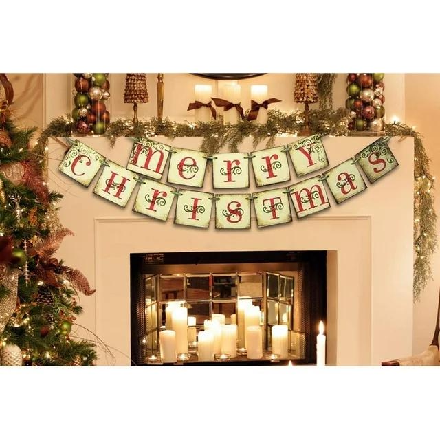 Vintage Merry Christmas Letter Banner 2Design Traditional Vintage Victorian Style Bunting Garland Xmas Holiday Decor for Party