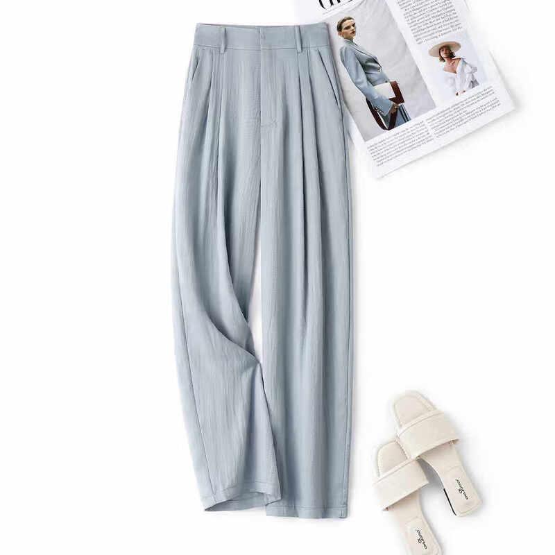 IHIMI Women s Tencel High-Waist Wide-Leg Straight Casual Pants M