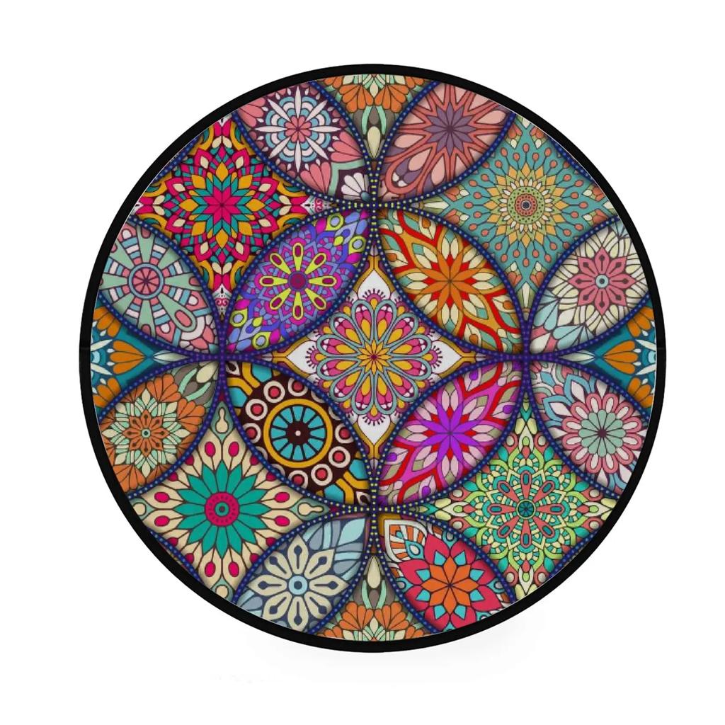 Abstraktní Boho Květinová Mandala Kulatý Koberec Exotický Květinový Kruh Koberec do Obývacího Pokojí Měkká Protiskluzová Podložka do Dětského Pokojí Vstupní Podlahová Rohož