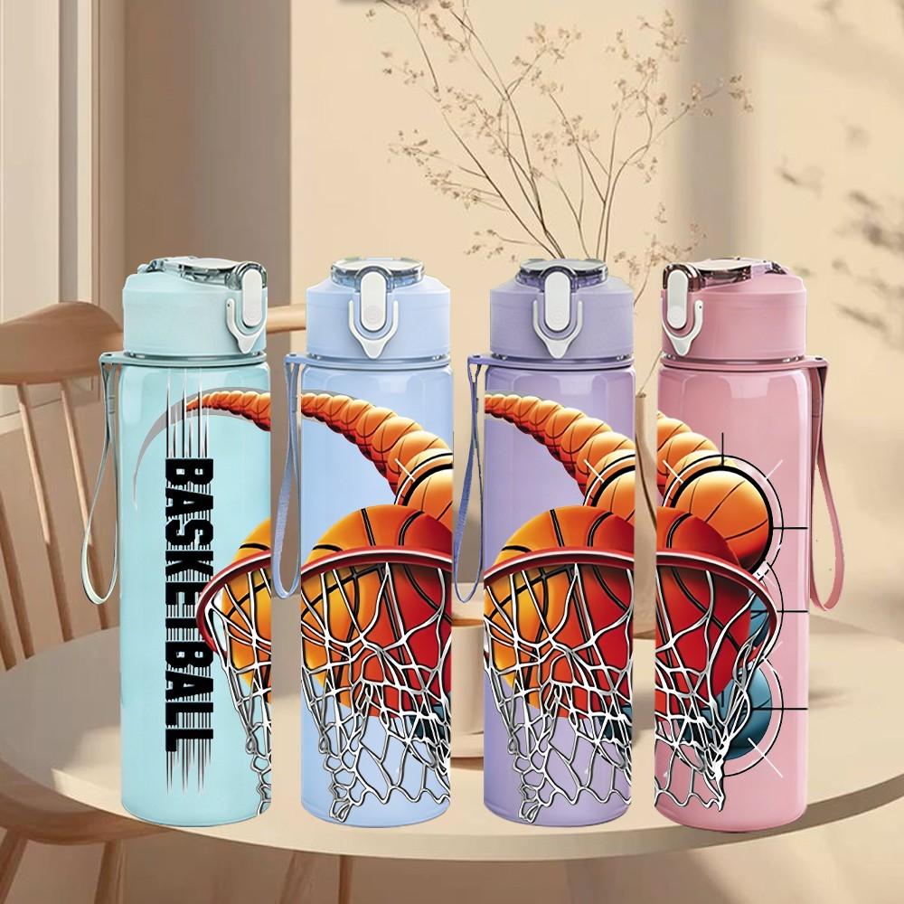 1PC Basketball Sport Theme 750ml Color Plastic Sports Water Bottle Leakproof Flip Straw Lid Suitable for Sports Office Home Use
