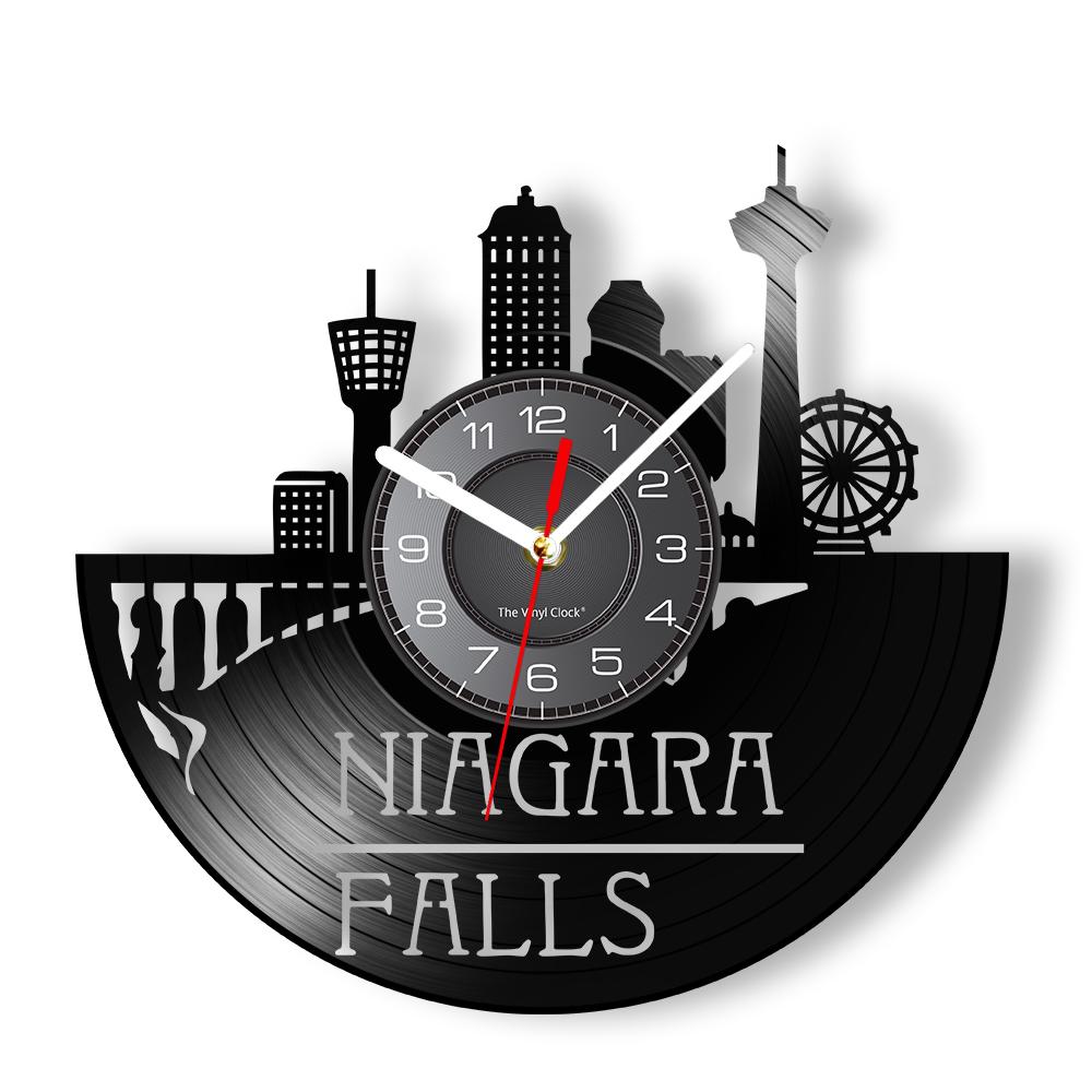 Niagara Falls Artwork Vintage Wall Clock Made Of Real Vinyl Record Travel View Vinyl Disk Crafts Wall Clock For Traveler Gift