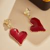 French Vintage Exaggerated Red Love Pendant Earrings Women's Fashion Exquisite Party Accessories Zircon Aesthetic Gift