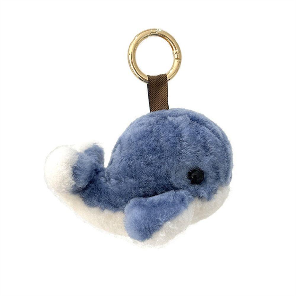 Plush Key Chain Whale Car Keychain Furry Wool Whale Keyring Furry Dolphin Keychain  Backpack Bag