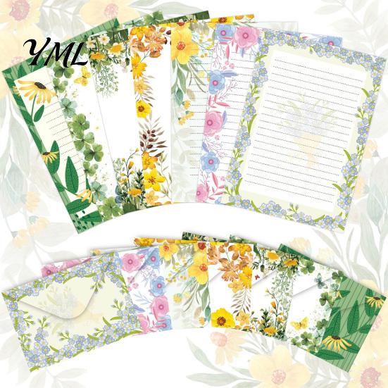 Floral Patterned Envelopes 5Pcs Butterfly Stationery Paper Envelope Set, Vintage Writing with Lined Artistic Message Pages, Letter Kit for Letters,