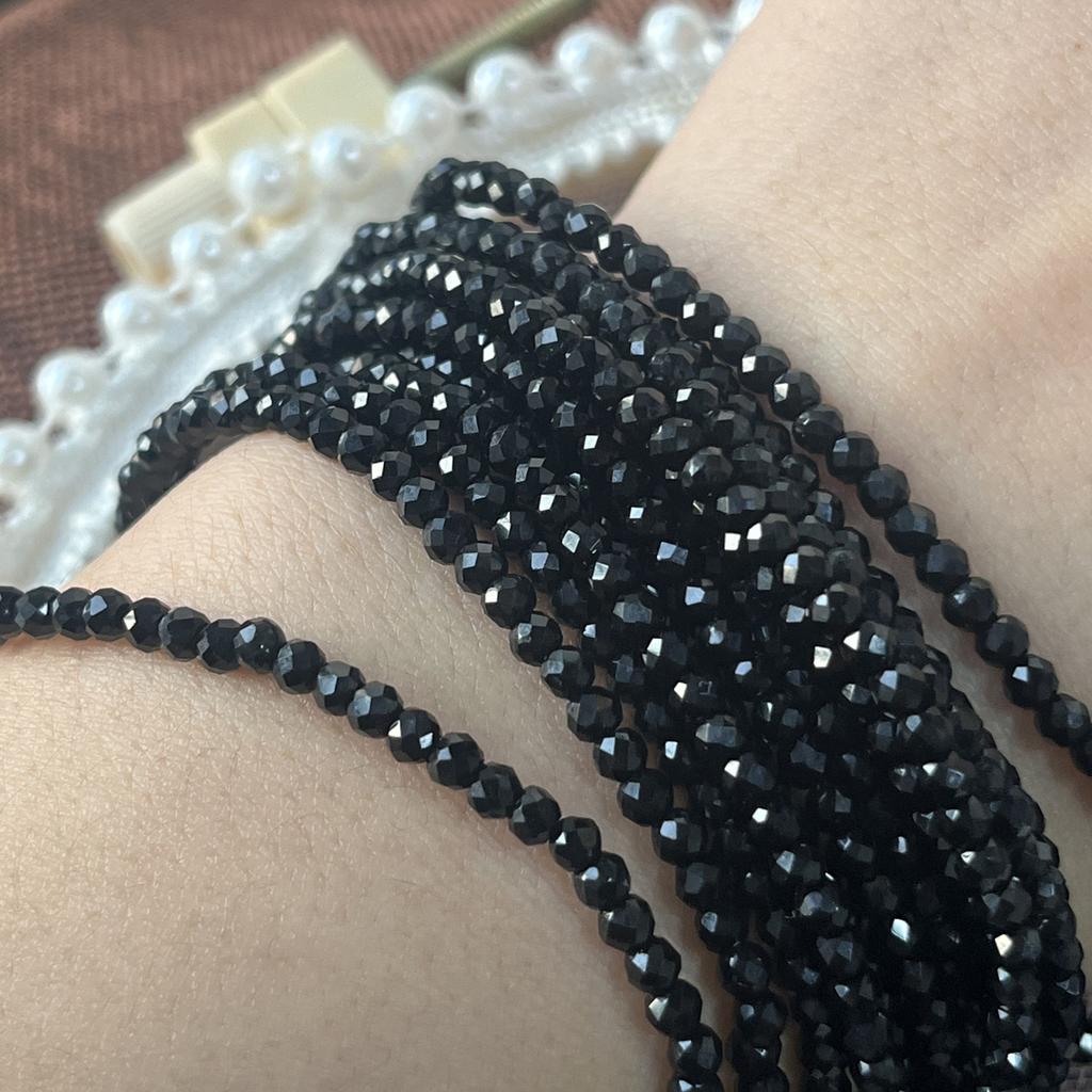 5String, Natural Stone Spinel Beads, Boho Black Loose Spacer Beads, 2mm, 3mm for DIY Necklace, Bracelet, Anklet Accessories Crafts, Beading 38cm