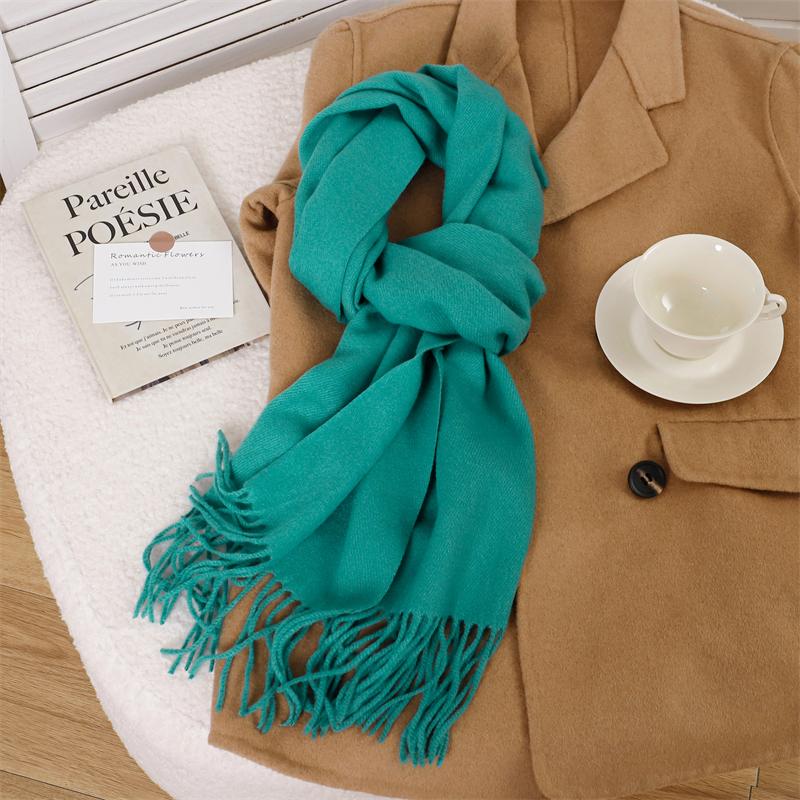 30*180cm Korea Styles Solid Color Cashmere Winter Warm Women Scarf Thicken Shawl Tassels Pashmina Hijab Wrap Windproof Foulard