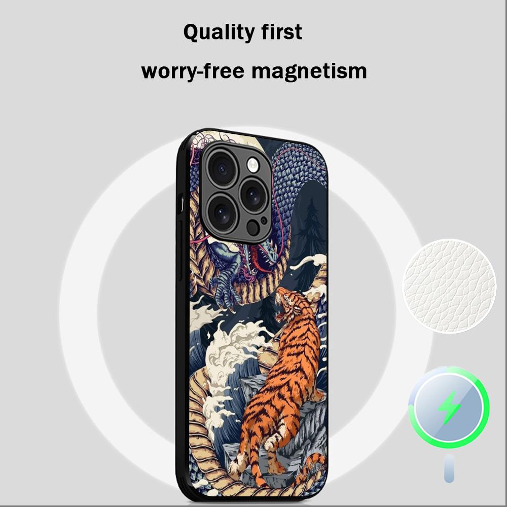 Japanese Tiger Art fashion design Phone Case For iPhone 16 15 14 13 12 11 Plus Pro Max  High-end Luxury Magsafe Sheepskin
