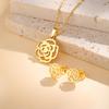 High Quality Stainless Steel Elephant Butterfly Flower Pendant Necklace Stud Earrings Luxury Party Jewelry Set for Women Gift