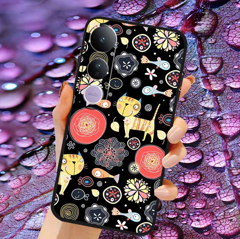 Case For Vivo V50 Lite Soft 3D Flower Relief Emboss Silicone Covers for Vivo V 50 Lite 4G 5G V50Lite Soft Capa Protective Casing