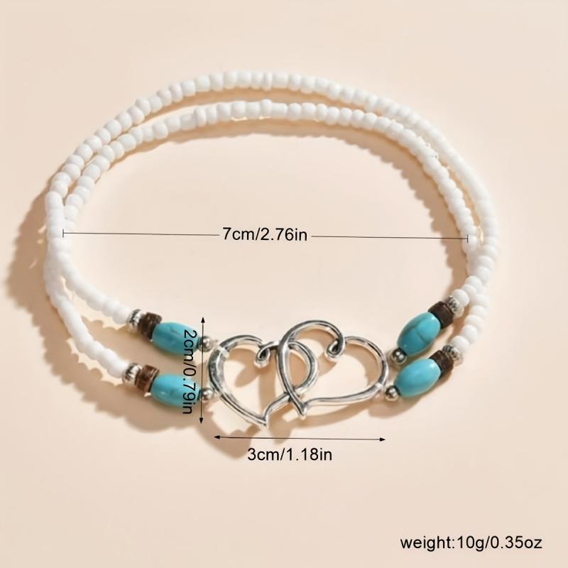 1 Stück Neue Böhmische Seestern Muschel Perlen Fußkettchen Für Frauen Doppeltes Herz Perlen Bein Kette Sommer Strandparty Barfuß Sandale Schmuck