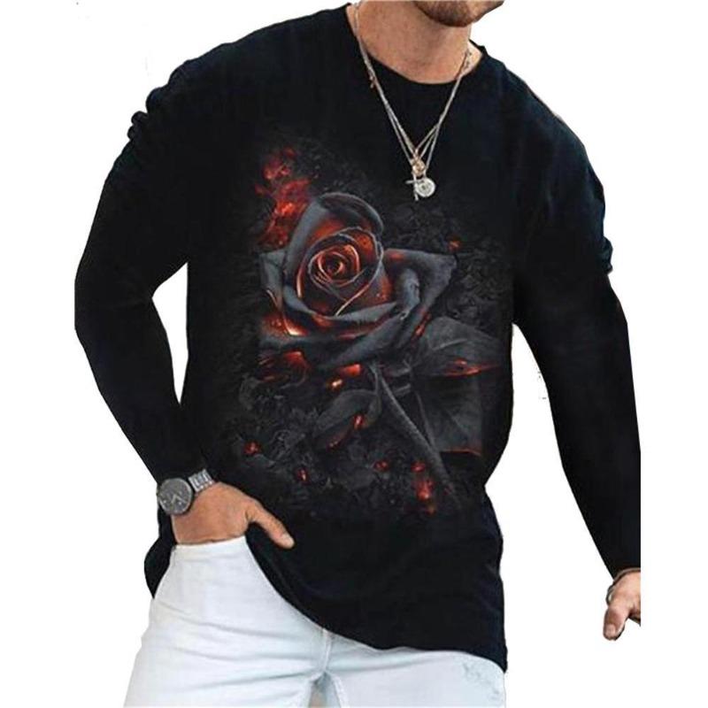 Spring Autumn Men's Casual Flag Printed Top Long Sleeve T-shirt Plus Size Men's Tees