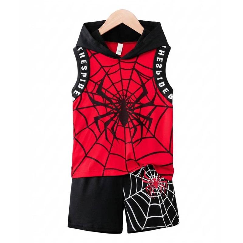Boy Spider Man Sleeveless Hooded Vest And Shorts Children s Summer Casual Sportswear 100cm красный