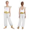 Pantaloni con Strass, Paillettes e Frange per Bambina: Pantaloni Lunghi in Chiffon con Design a Manica Svasata Patchwork, Spacco Laterale e Slip Integrati per Role Play Arabo