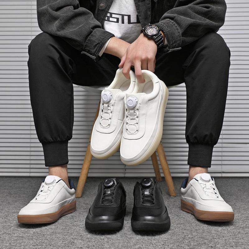 Men'S Spring New Genuine Top Layer Cowhide Low-Top Skate Shoes, Light Luxury Thick Sole German Trainers, Versatile White Casual Sports Sneakers