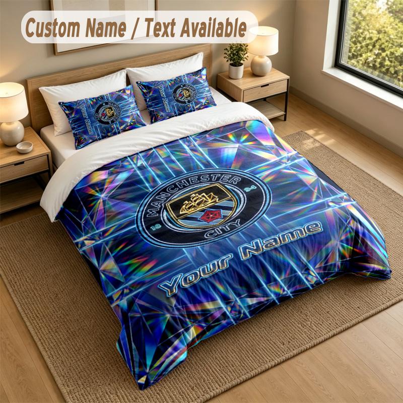 3Pcs Bedding Set Custom Name Text, 1 Sheet 2 Pillowcases Home Bed DecorManchester City