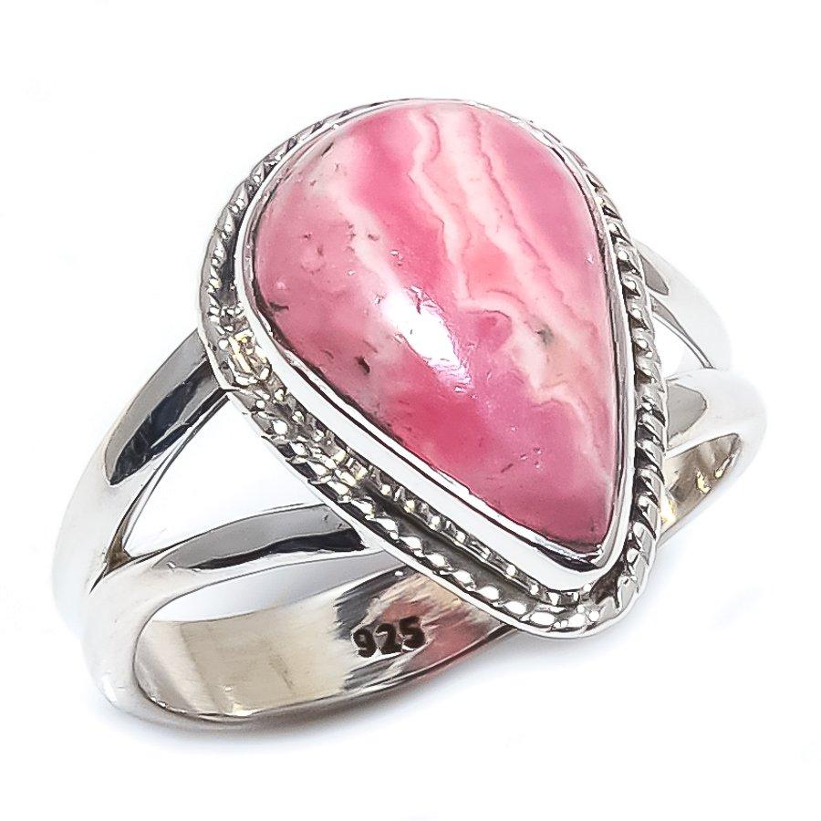 Natural Rhodochrosite Gemstone Handmade 925 Sterling Silver Gift Ring S.8 z7o83