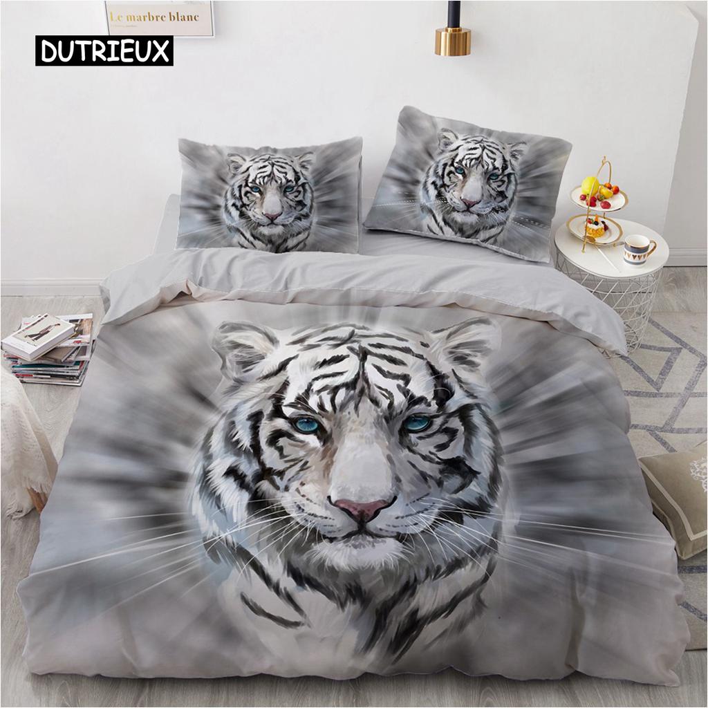 3D Bedding Set Black Duvet Quilt Cover Set Comforter Cover Pillowcase King Queen Size Animal Tiger Printed Polyester Quilt Cover