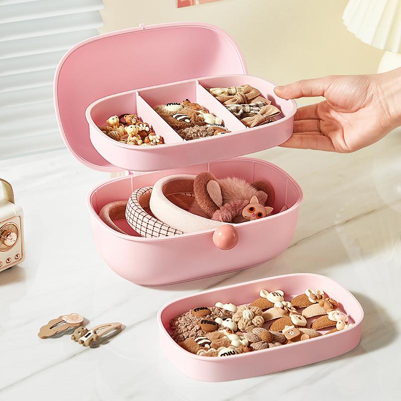 New Home Desktop Multi Layer Grid Hair Accessories Jewelry Large Capacity Storage Box Children's Cartoon Hair Rope Hair Accessories Box