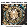 Peacock Wall Clock Non-Ticking Radial Modern Glam for Living Room