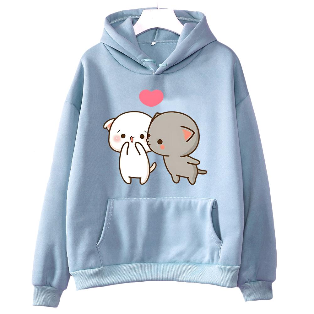 Peach and Goma Mochi Cat Cartoon Print Hoodie Women'S Clothing Kawaii Boba Femme Summer Sweatshirt Sudaderas Girls Cute Hoodies