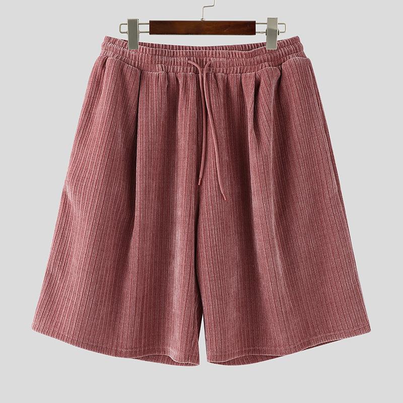 

INCERUN Men Elastic Waist Corduroy Casual Shorts Half Pants 4XL розовый