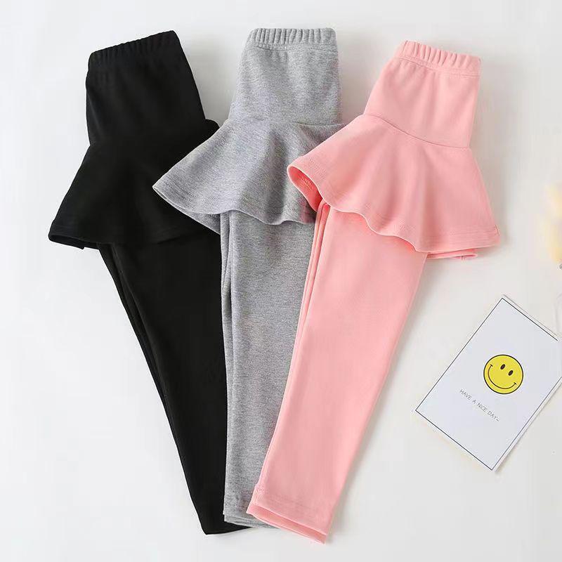 Spring & Autumn Girls' Ruffle Skirt Leggings - Korean Style, Elastic Fit, Fashionable Outerwear Pants