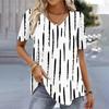 Women Casual Loose V-Neck Striped Funny Printed Summer T-Shirt Streetwear Pullover Tee Female Clothing Tops Women's Fashion