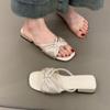 Gentle bow sweet one-word slippers women's thick heel satin one pedal with skirt sandals