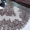 Dantelă Chantilly Franceză Maro Închis 3m x 22cm, Dantelă cu Gene din Nailon Inelastic pentru Cusut, Sutien, Lenjerie Intimă, Rochie, Articol de Îmbrăcăminte, Artizanat