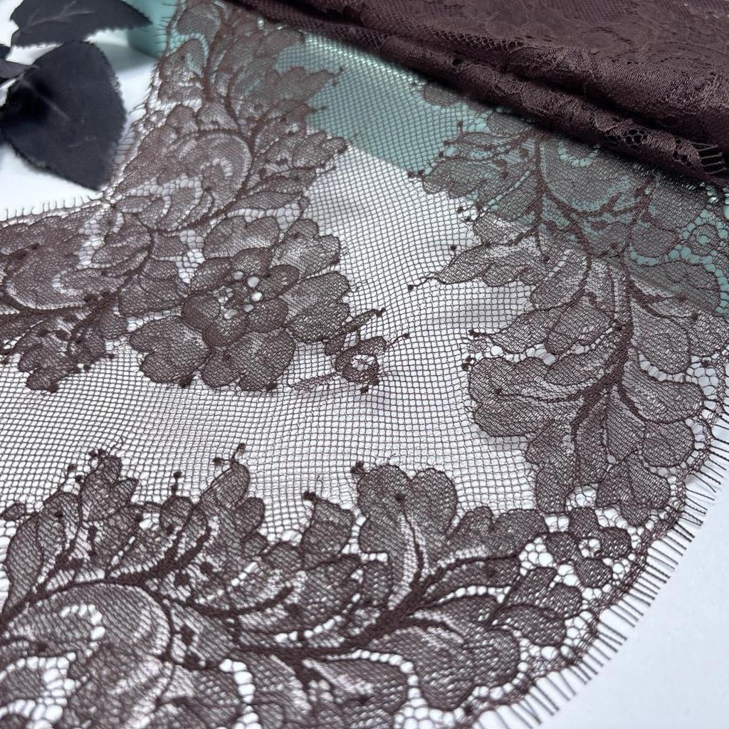 Dantelă Chantilly Franceză Maro Închis 3m x 22cm, Dantelă cu Gene din Nailon Inelastic pentru Cusut, Sutien, Lenjerie Intimă, Rochie, Articol de Îmbrăcăminte, Artizanat
