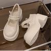 Fashion Beaded Bow Mary Jane Single Shoes Women's Fashion Round Toe Shallow Mouth Slip Strap Platform Non-Slip Low Top Shoes