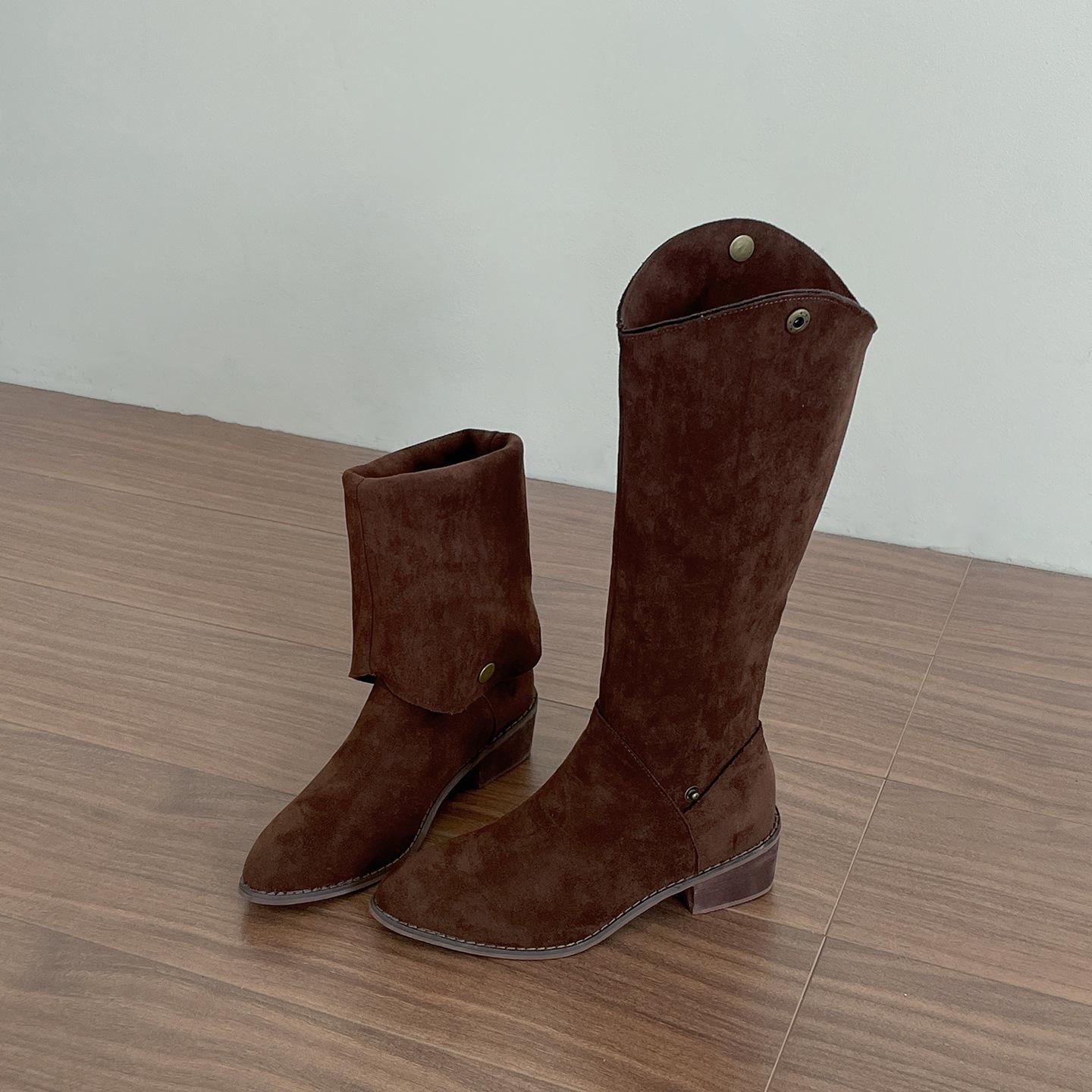 

Brown retro pointed thick heel boots women s boots 2025 new autumn thin Maillard western cowboy boots 35 коричневый