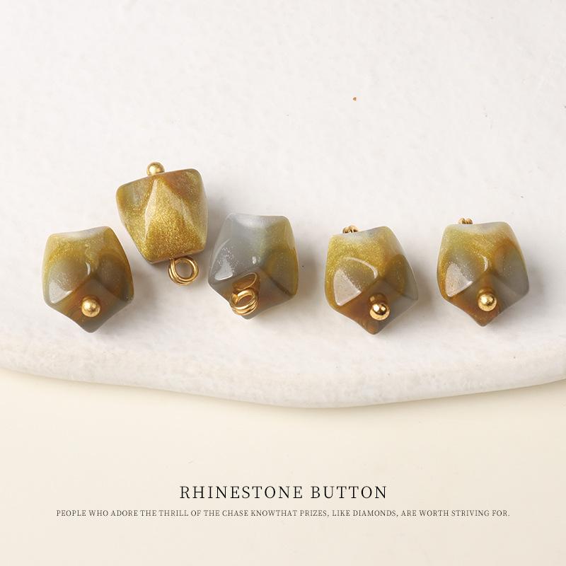 

5pcs Color Resin Cut Face Gold Nail Buttons, National Style Cheongsam Hanfu Buttons, Shirt Cardigan Sweater Decorative Buttons 10Mm yellow green gold