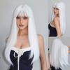 Black Synthetic Wig with Long Straight Hair - Halloween Cosplay Costume, Role-playing Party, High-temperature Hair Cap